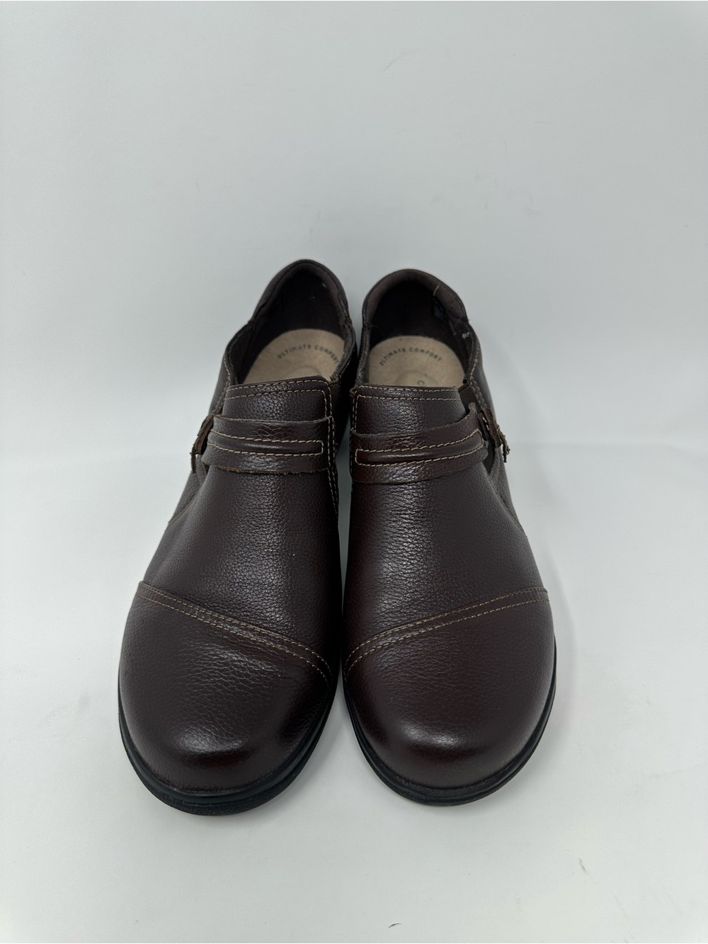 CLARK'S Women's Shoes Brown Leather CHEYN MADI Cushion Slip-On Shoes SZ 9.5M
